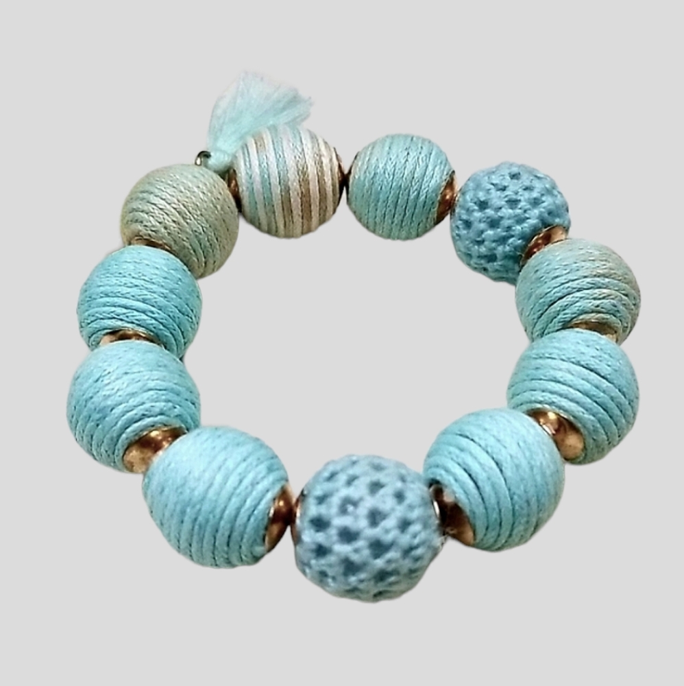 Boho Crochet Yarn Ball Bead Stretch Tassel Bracelet